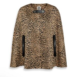 Anne Klein Women's Leopard Print Cape with Black Leather Accents